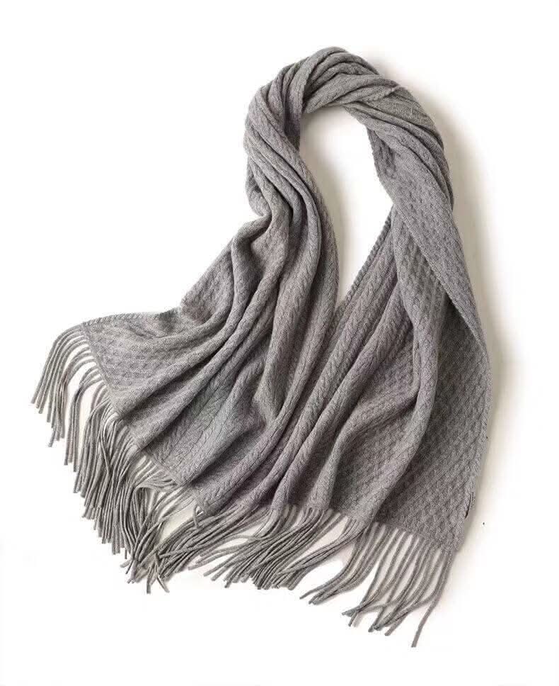 Luxury Women’s 100% Pure Cashmere Scarf – Heavyweight Cable Knit Winter Wrap in grey