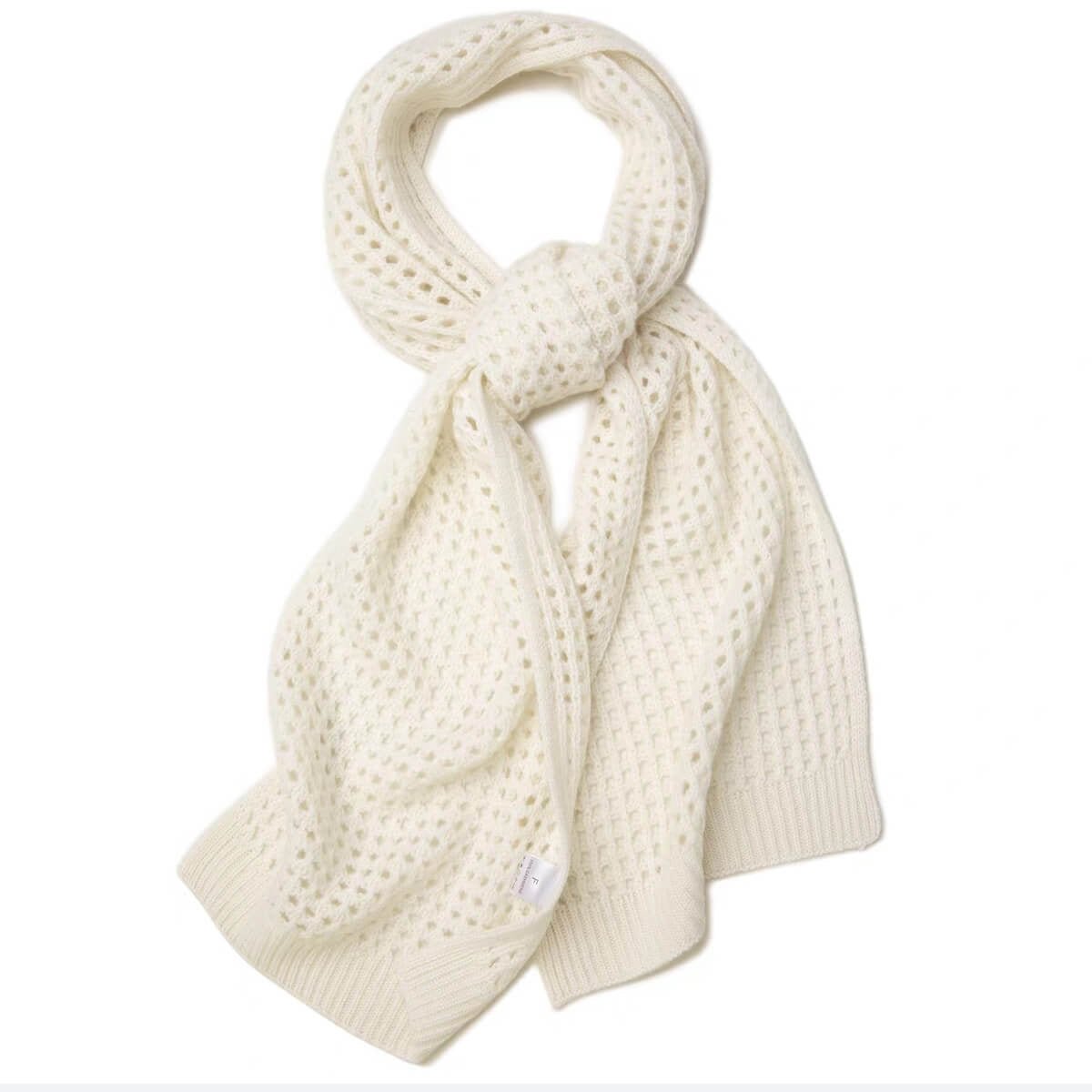 Luxurious 100% Cashmere Scarf with Waffle-Knit Design in pure white