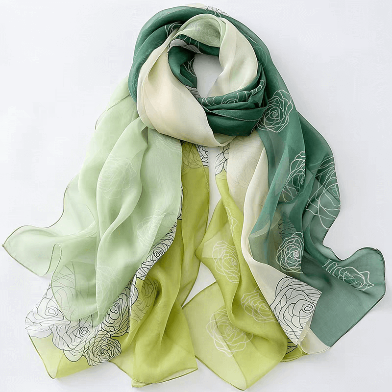 100% Mulberry Silk Chiffon Scarf in light green