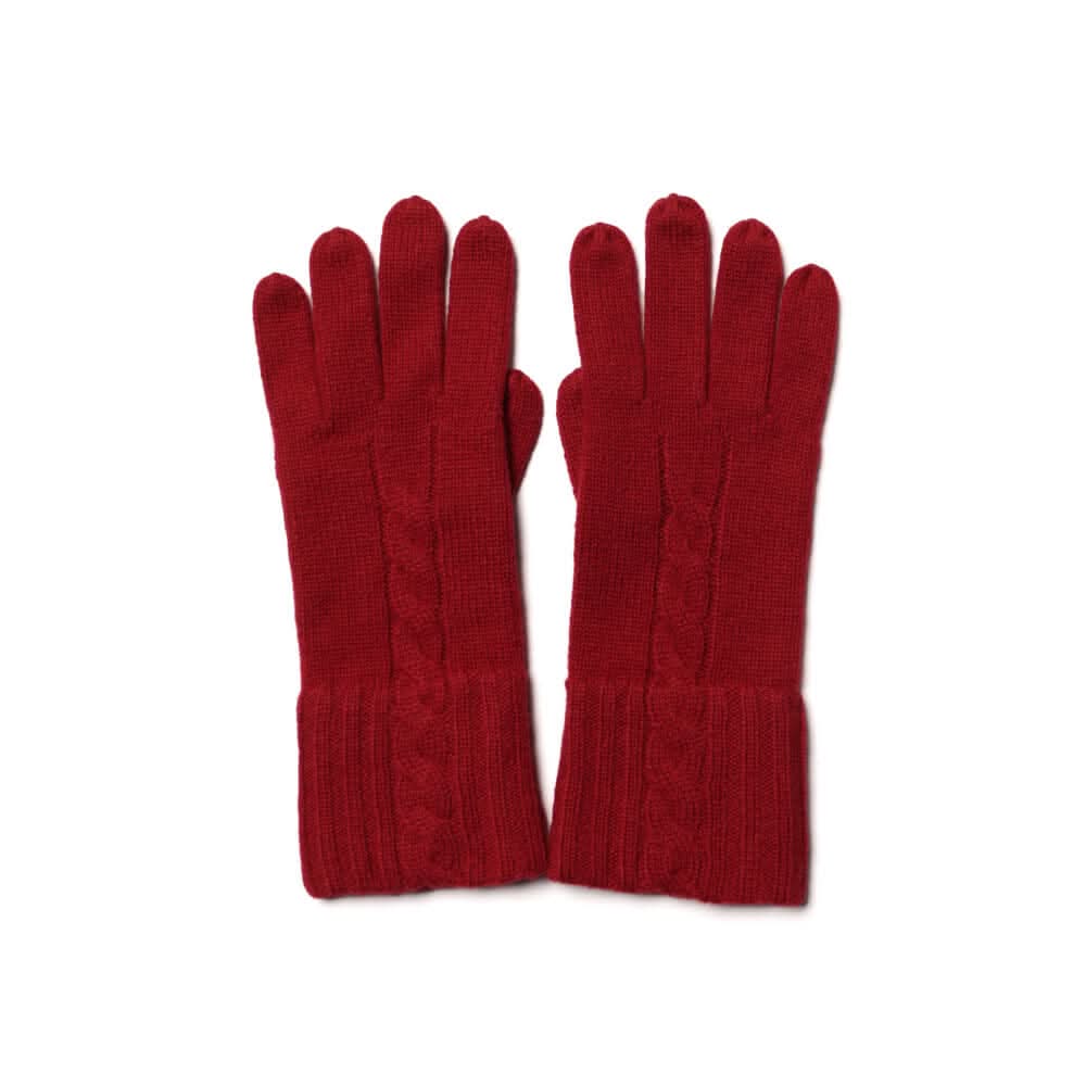 Women's 100% Pure Cashmere Cable Knit Gloves in red color