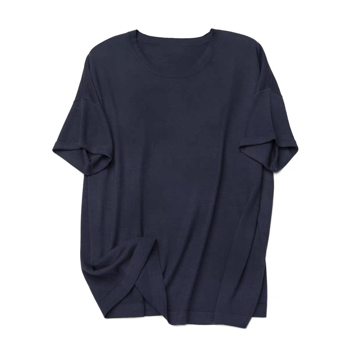 Luxurious Silk-Cashmere Blend Crewneck Tee in navy blue