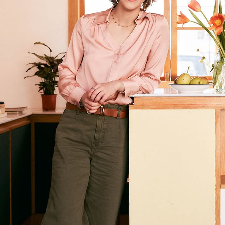 women's pink silk blouse