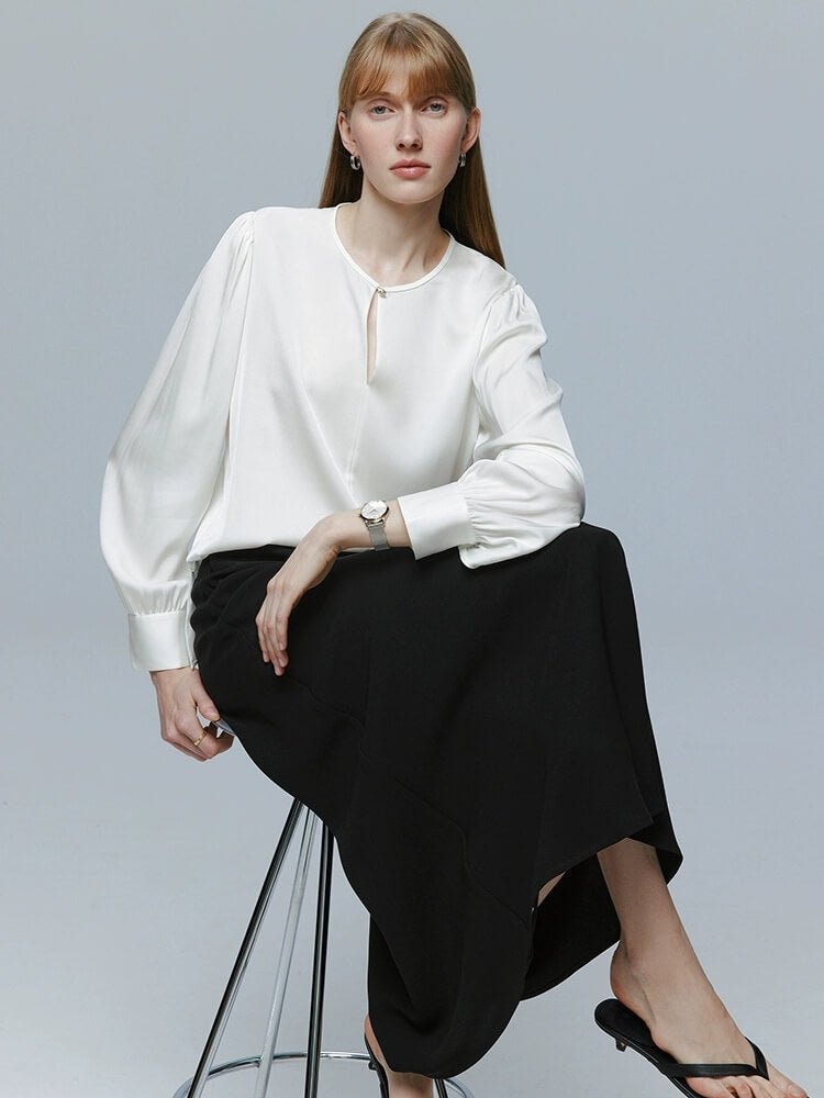 Pure White Silk Blouse Shirt For Women