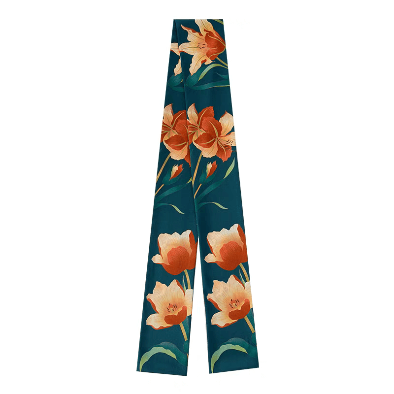 Luxurious 100% Mulberry Silk Scarf: Iris Garden Whisper in deep green