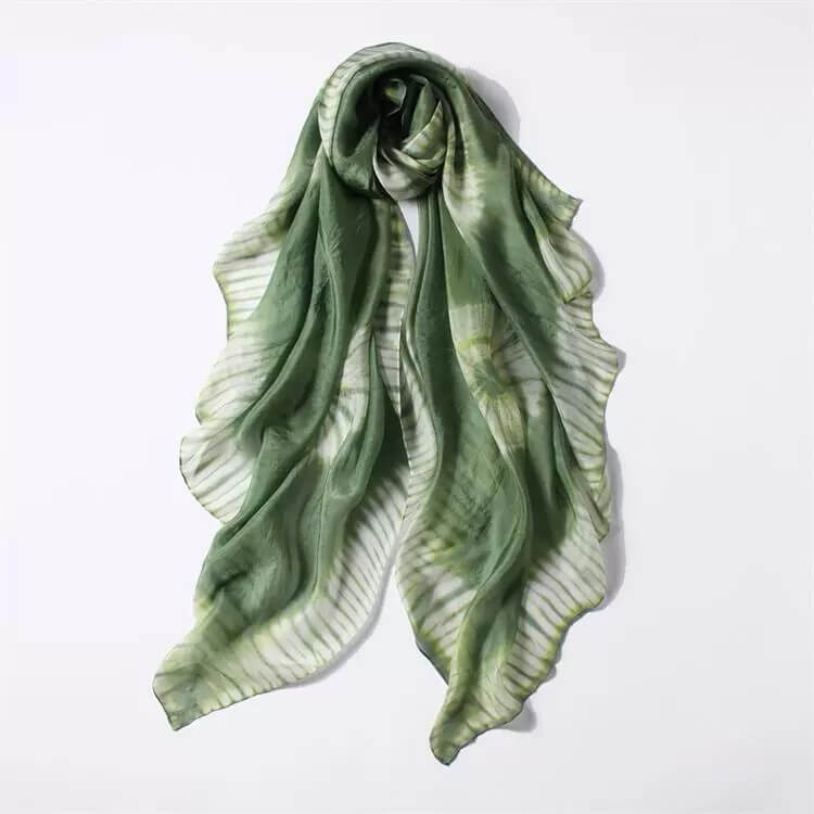 Luxurious 100% Mulberry Silk Hand-Dyed Tie-Dye Scarf in green