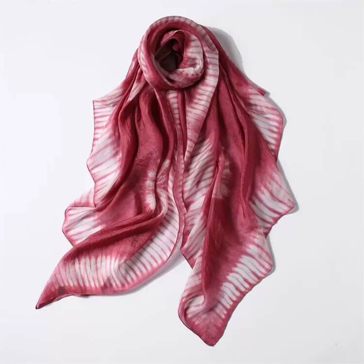 Luxurious 100% Mulberry Silk Hand-Dyed Tie-Dye Scarf in red