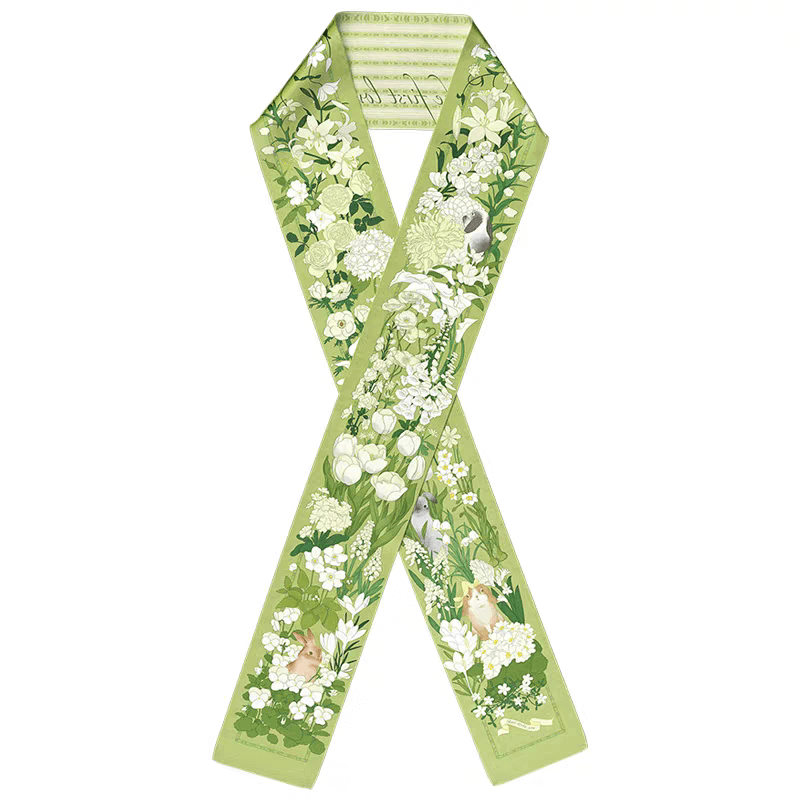 Enchanted Garden Silk Scarf: Whimsy in Motion in green