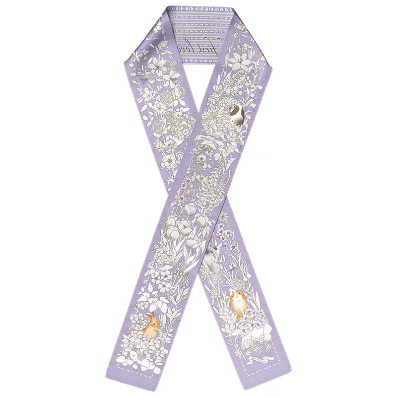 Enchanted Garden Silk Scarf: Whimsy in Motion in purple