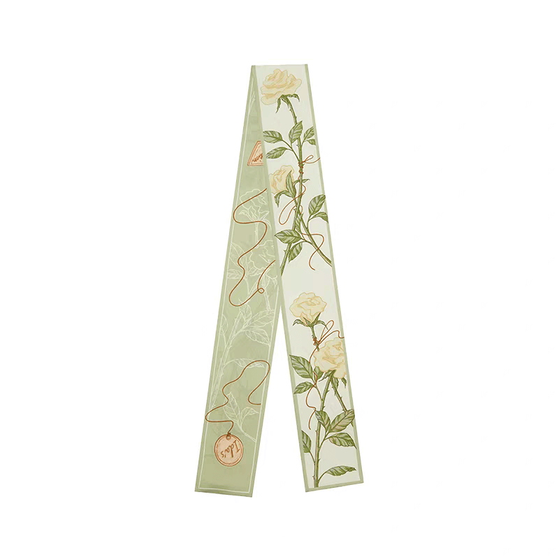 Dual-Sided Luxury Velvet Rose 100% Silk Streamer in green