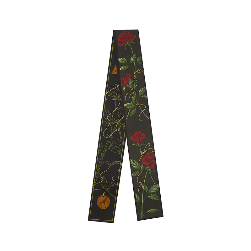 Dual-Sided Luxury Velvet Rose 100% Silk Streamer in black