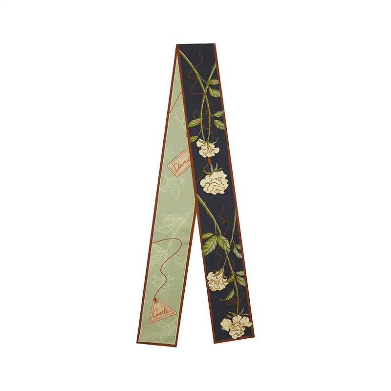 Dual-Sided Luxury Velvet Rose 100% Silk Streamer in green