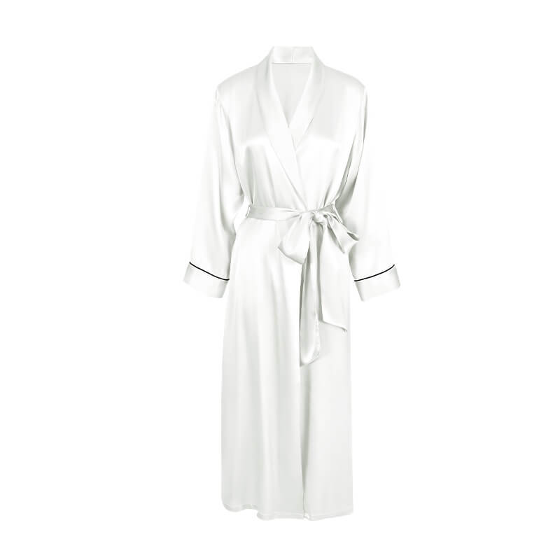 Summer 100% Silk Satin Robe in white