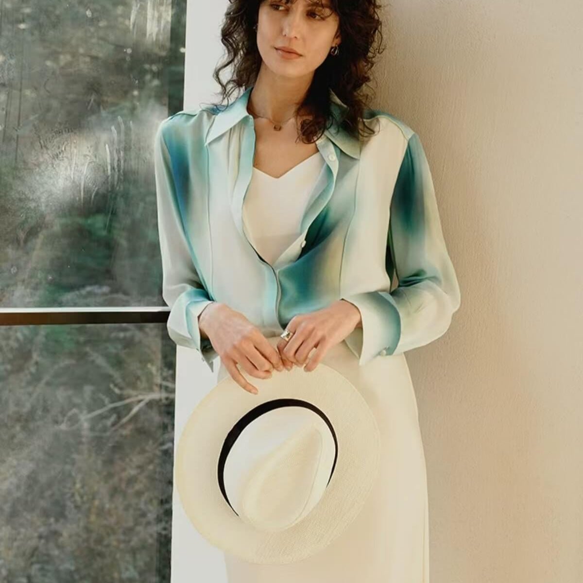 women's Pure Silk Shirt Blouse in white
