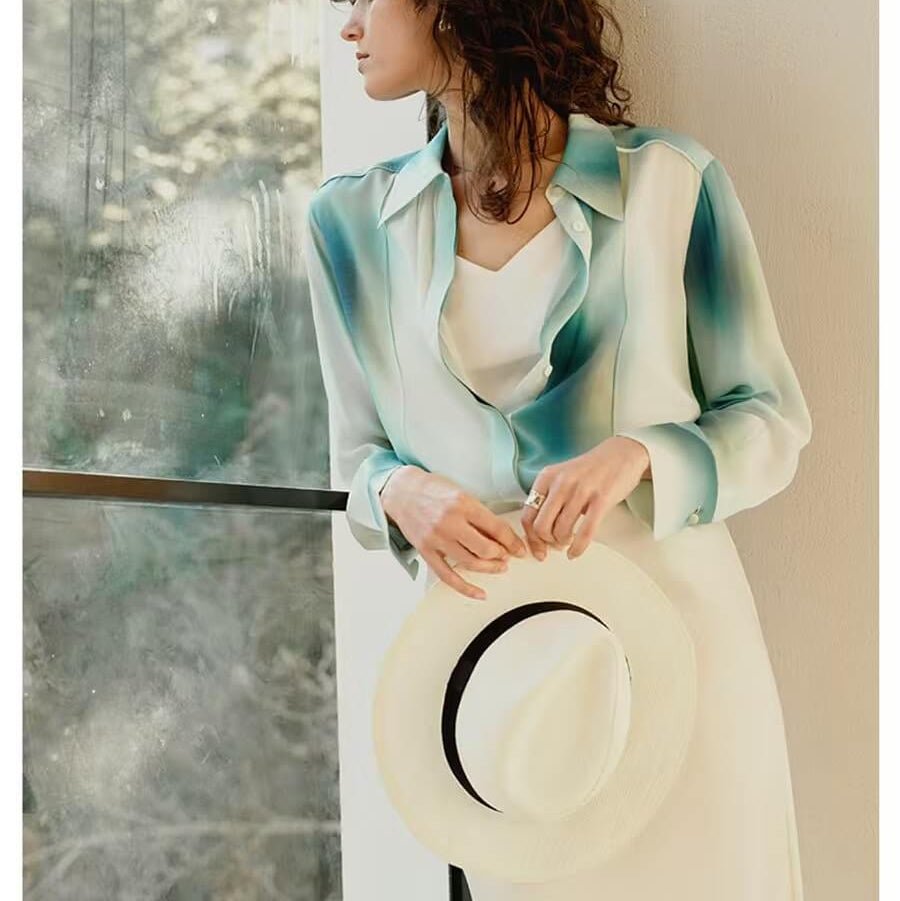 women's Pure Silk Shirt Blouse in blue