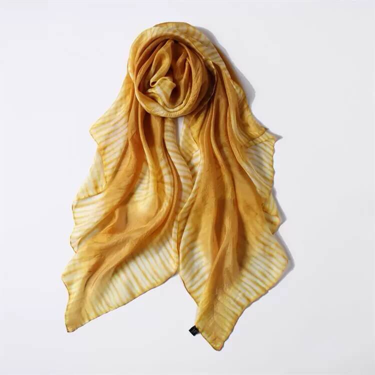 Luxurious 100% Mulberry Silk Hand-Dyed Tie-Dye Scarf in yellow