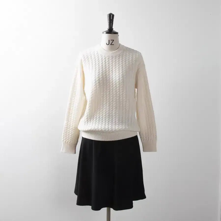 Pure 100% cashmere pullover sweater in white color, Luxury white cashmere sweater with fine cable details