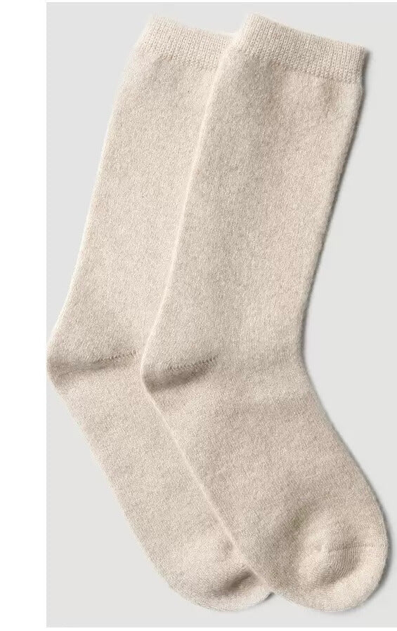 100% Cashmere Mid-Calf Knit Socks – Thick and Soft | Oatmeal