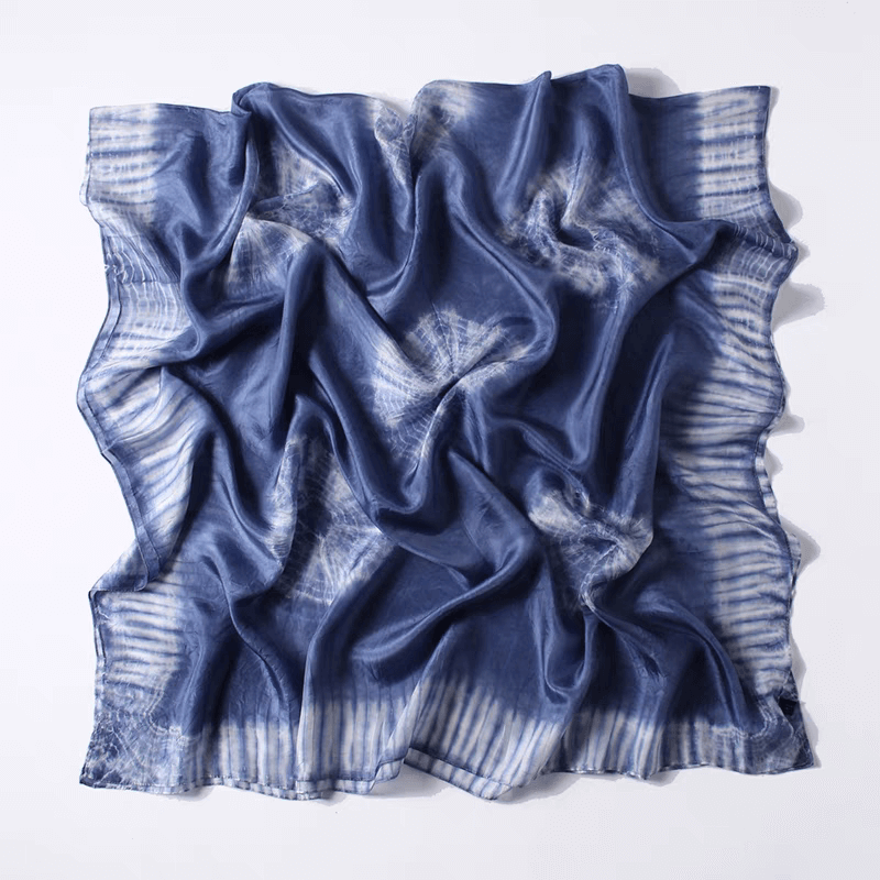 Luxurious 100% Mulberry Silk Hand-Dyed Tie-Dye Scarf in blue