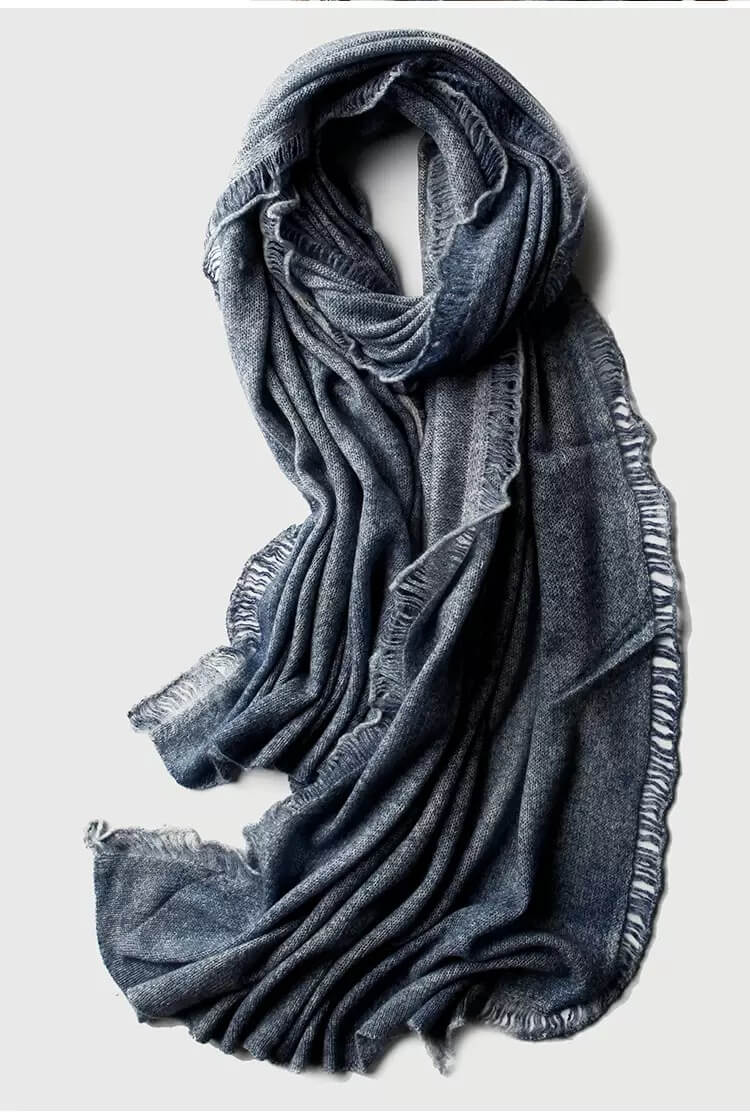 Luxurious 100% Cashmere Ombré Painted Wrap in blue color