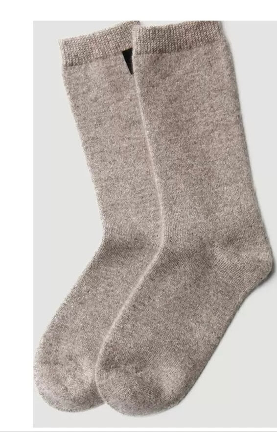 100% Cashmere Mid-Calf Knit Socks – Thick and Soft | Oatmeal, camel