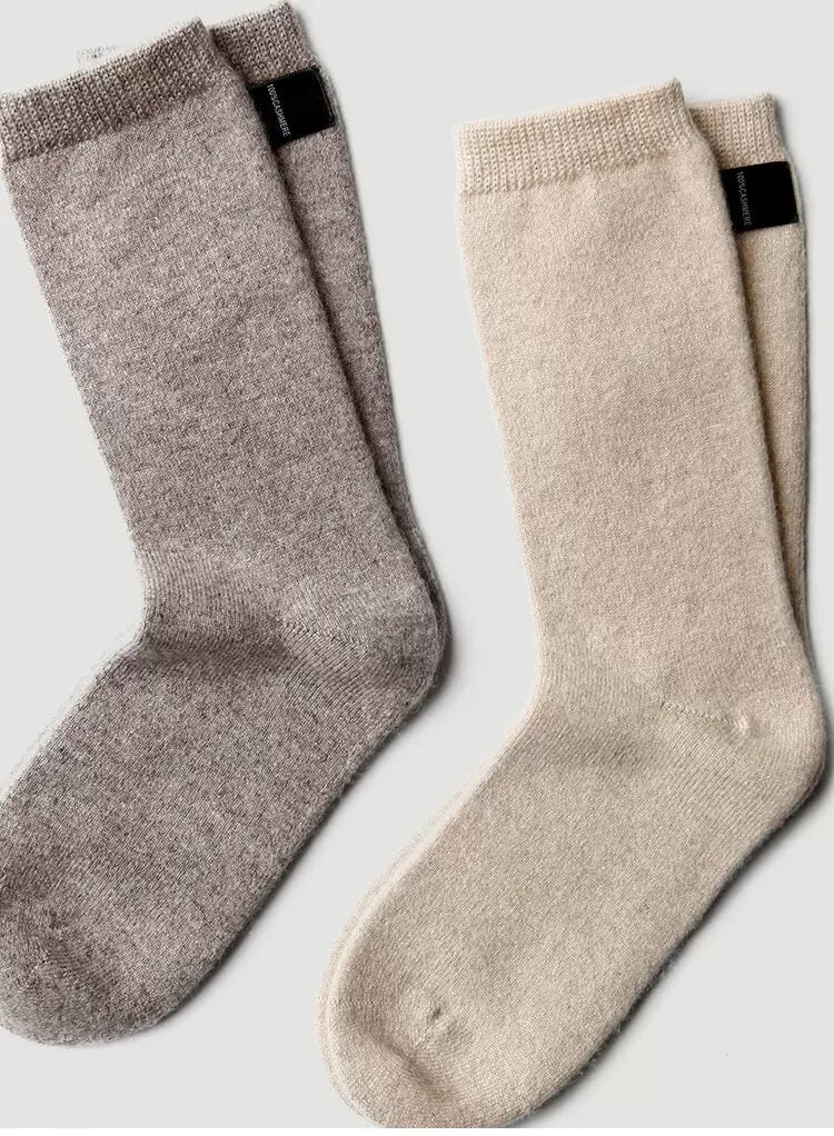 100% Cashmere Mid-Calf Knit Socks – Thick and Soft | Oatmeal