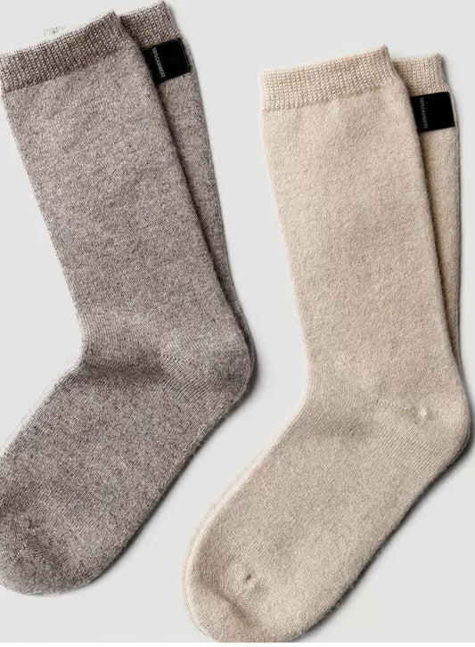 100% Cashmere Mid-Calf Knit Socks – Thick and Soft | Oatmeal