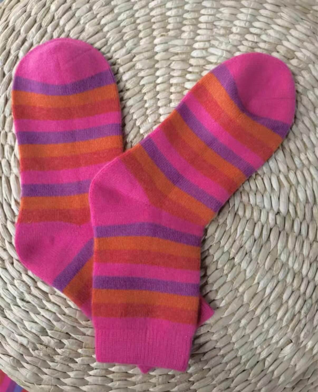 Women’s cozy striped cashmere socks – perfect for holiday and winter wear