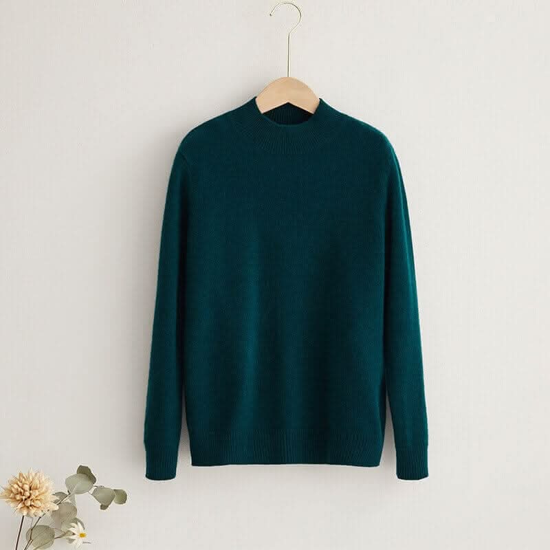 women's pure 100% Cashmere high neck cypress green Sweater