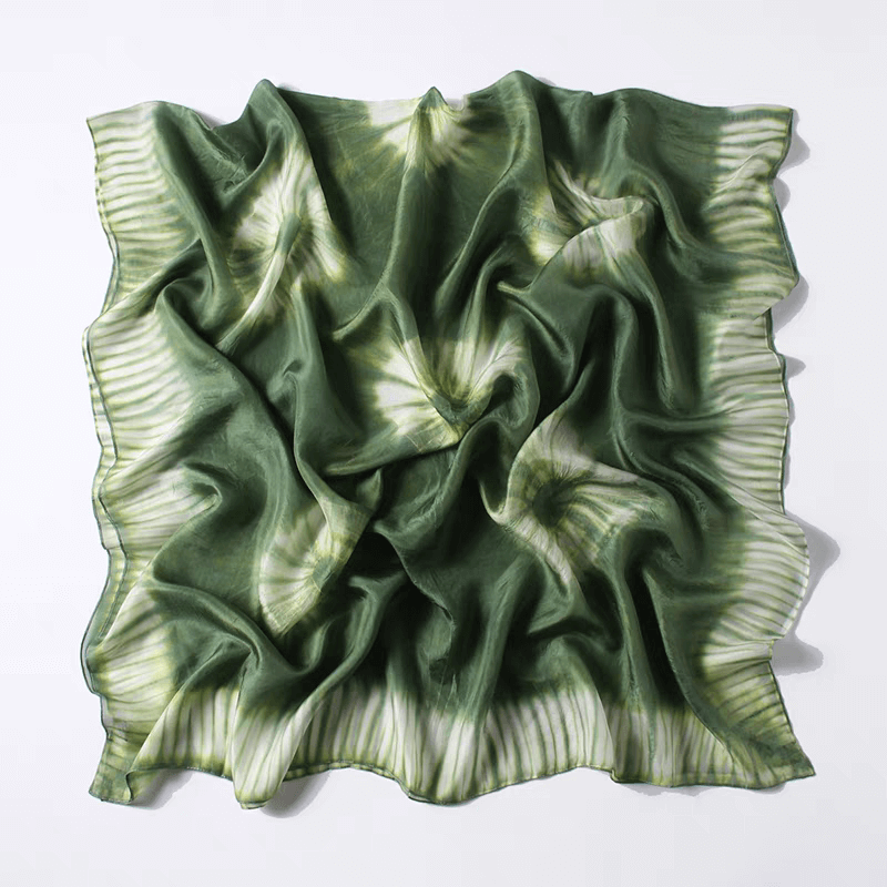 Luxurious 100% Mulberry Silk Hand-Dyed Tie-Dye Scarf green