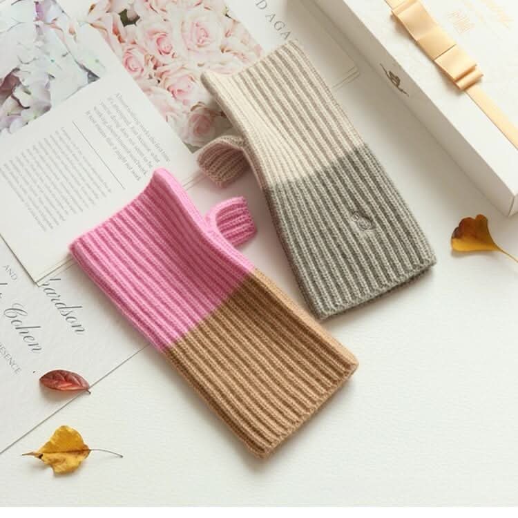 Women's Fingerless Cashmere Gloves,Fingerless mittens with separate thumb hole in pink color