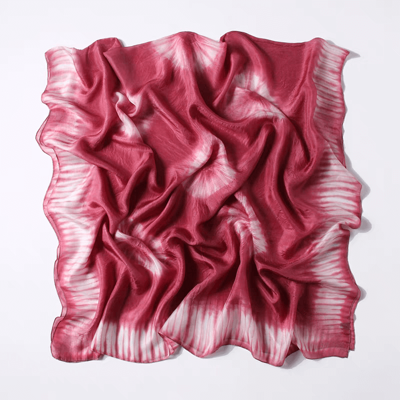Luxurious 100% Mulberry Silk Hand-Dyed Tie-Dye Scarf in red
