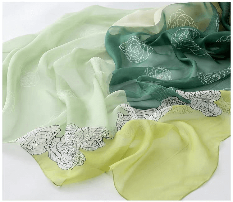 100% Mulberry Silk Chiffon Scarf in green