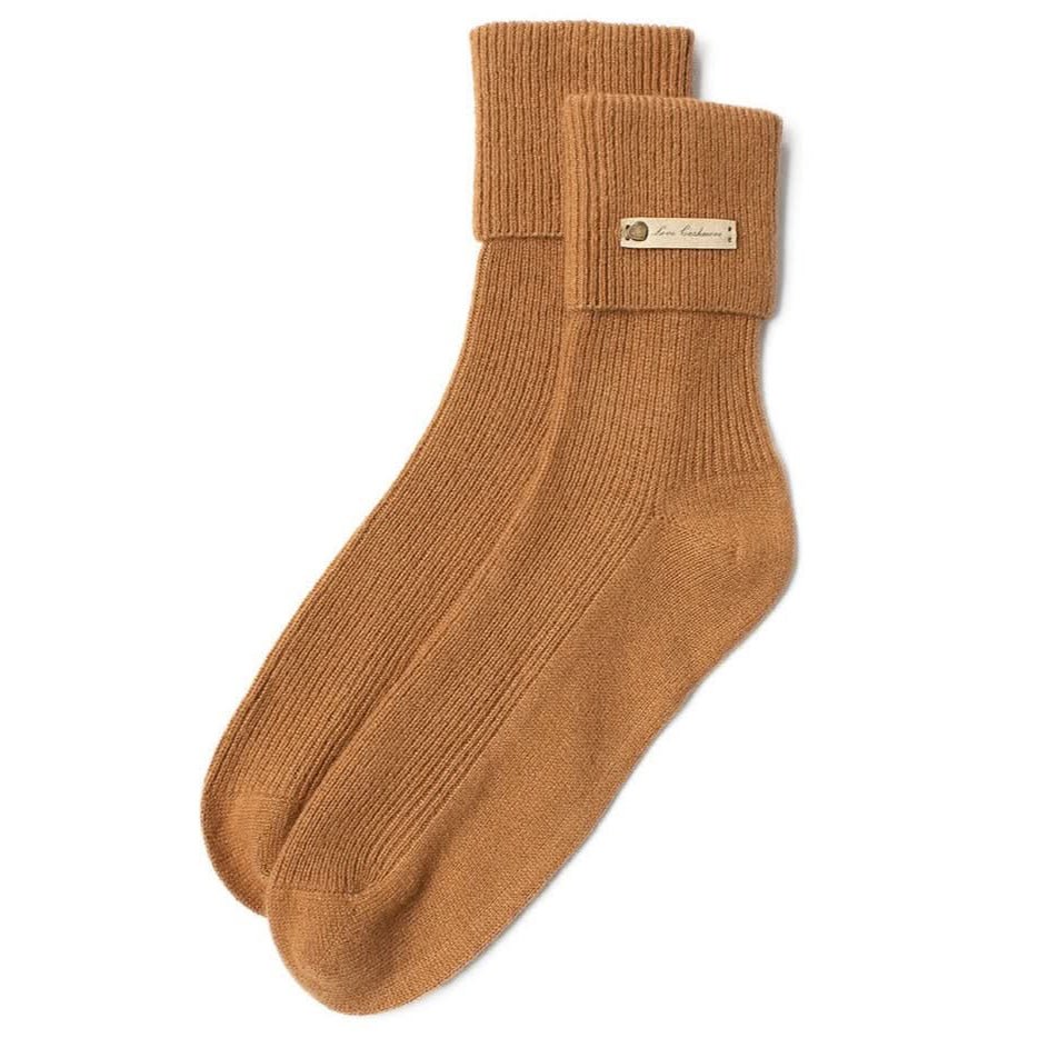 cashmere ribbed bed socks, brown color women's cashmere socks