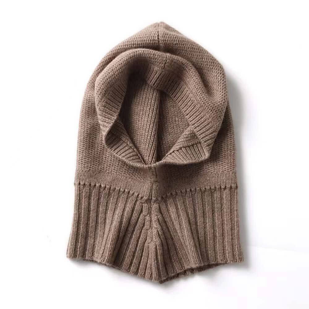 women's Cashmere Balaclava Hats in camel，Soft 100% cashmere balaclava for winter warmth
