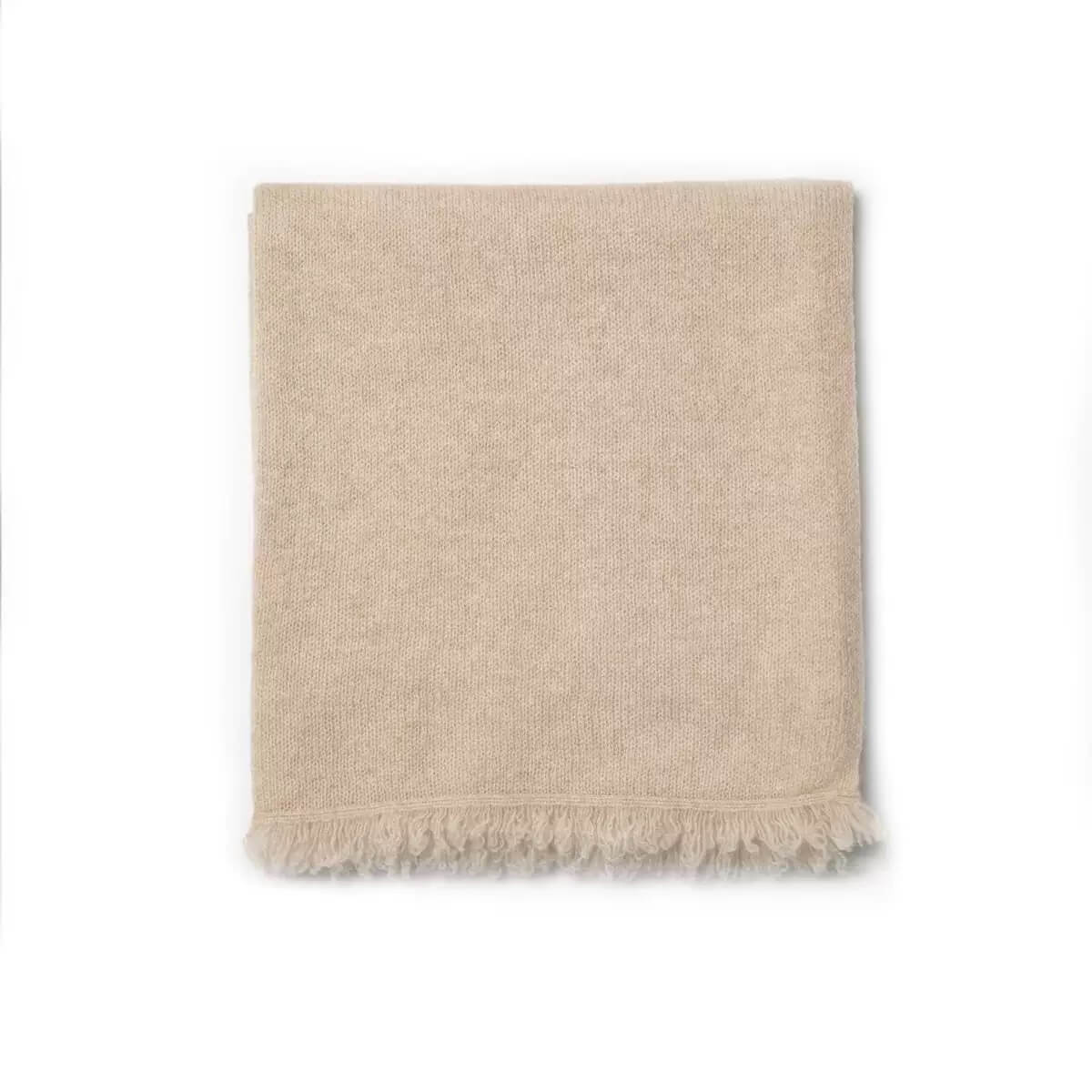 cream beige  100 percent cashmere knitted scarf with refined solid color design