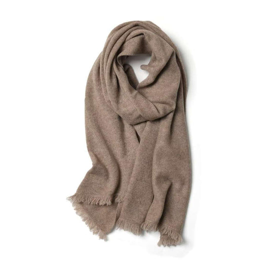 Camel 100 percent cashmere knitted scarf for elegant cold weather layering