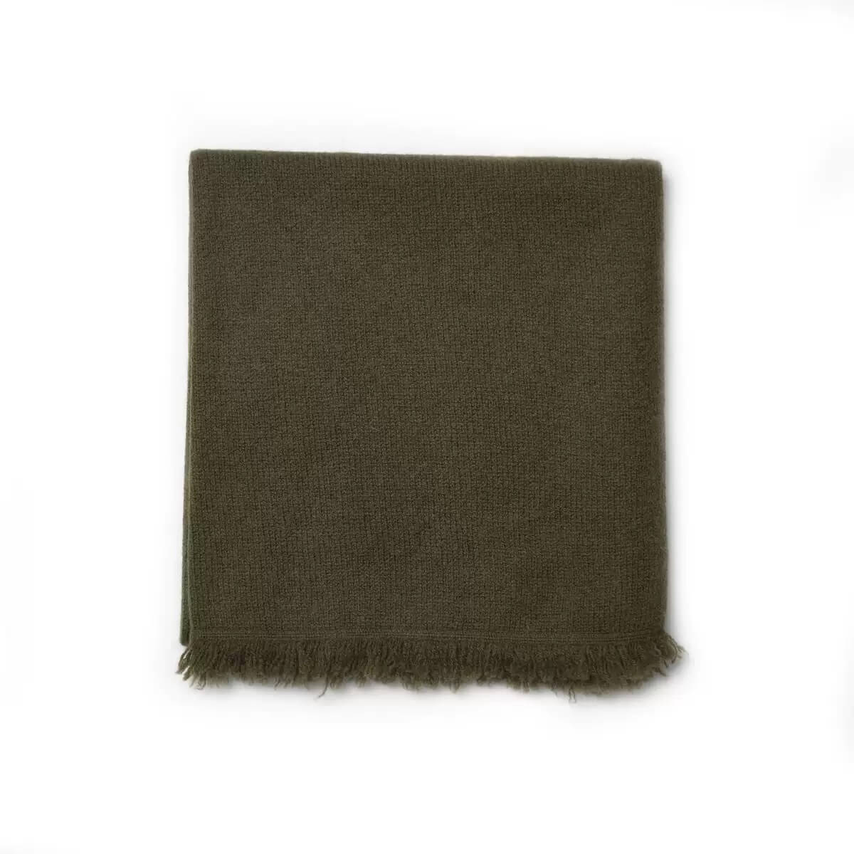 	Army green 100 percent cashmere knitted scarf for modern winter outfits
