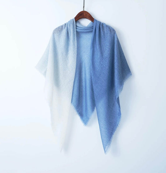 100% Cashmere Square lightweight Scarf in white and sky blue color 