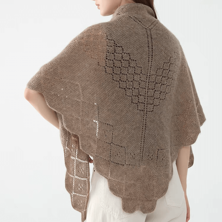 100% cashmere triangle shawl, delicate lace knit design, warm and stylish women’s accessory