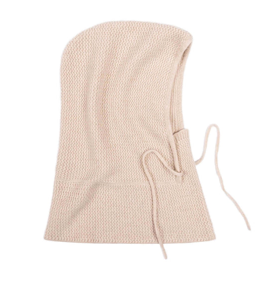 100% cashmere balaclava in oatmeal | wave-knit hood scarf with neck warmer | Vinci Cashmere