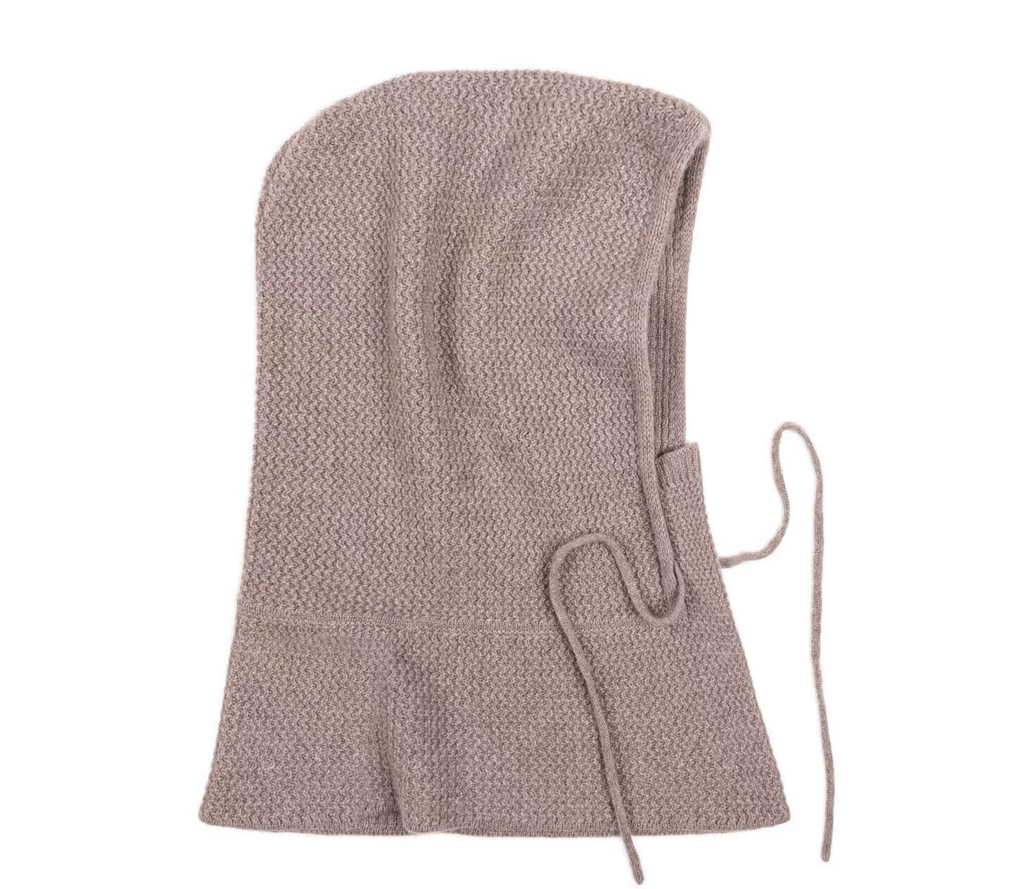 100% cashmere balaclava in taupe | knitted hood scarf with neck warmer for women | Vinci Cashmere