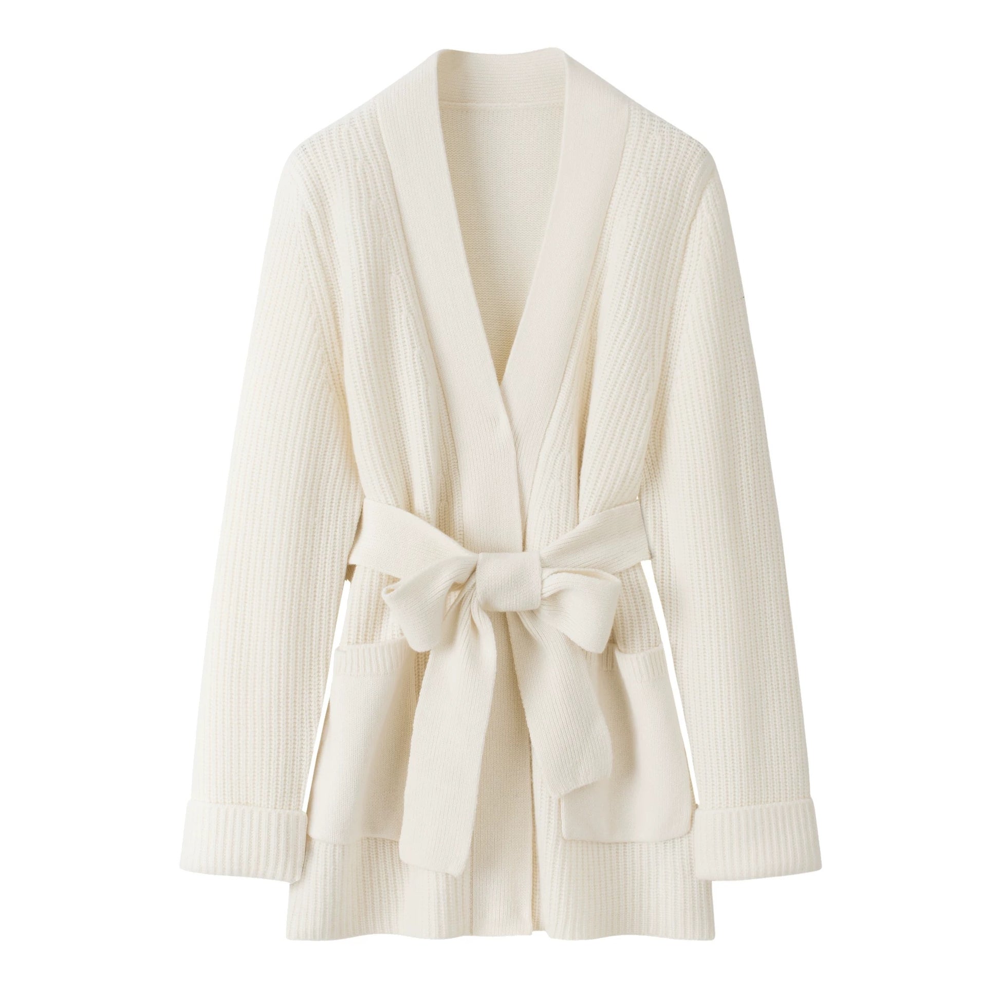 Luxurious 100% Pure Cashmere Cable Knit Cardigan in pure white