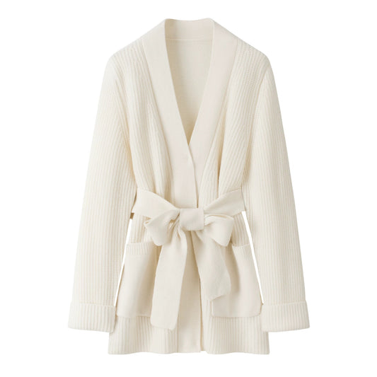 Luxurious 100% Pure Cashmere Cable Knit Cardigan in pure white