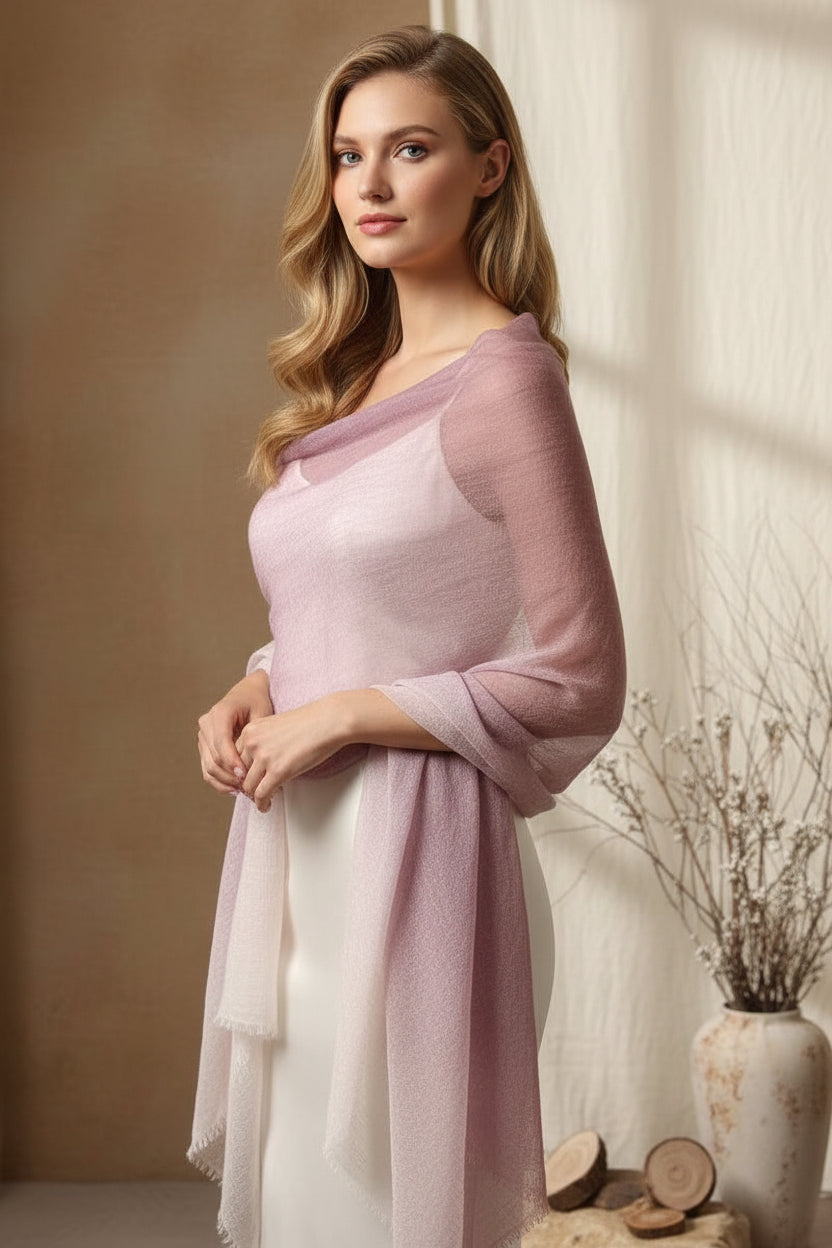 100% cashmere gradient shawl for women, lightweight luxury travel wrap in soft ombre colors