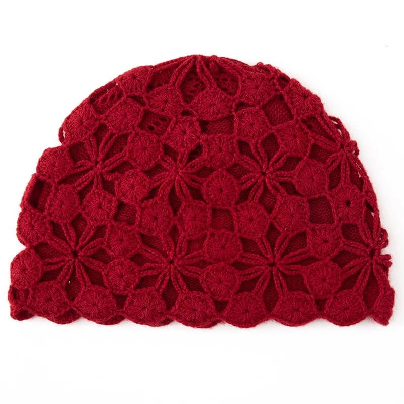 Luxury 100% cashmere handmade crochet beanie hat in red elegant winter fashion