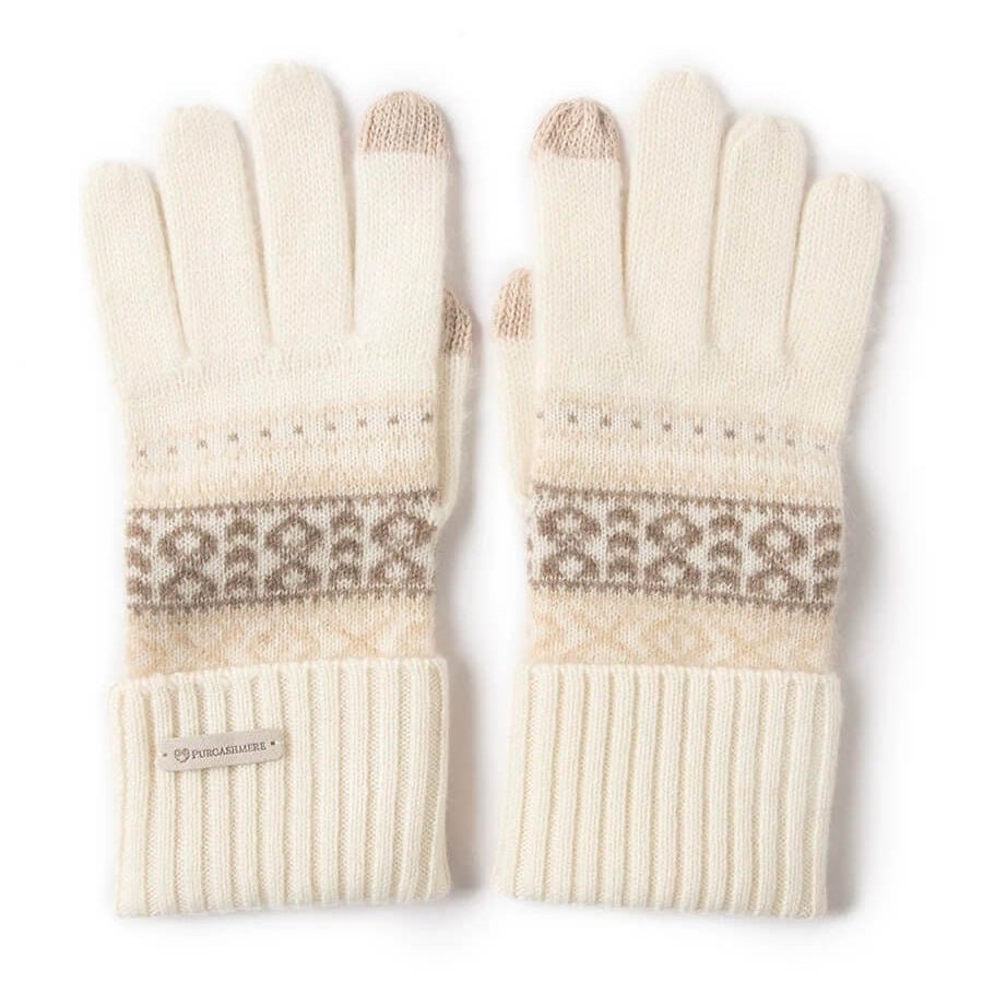 women 100% Cashmere Fair Isle Knit Glove Set 