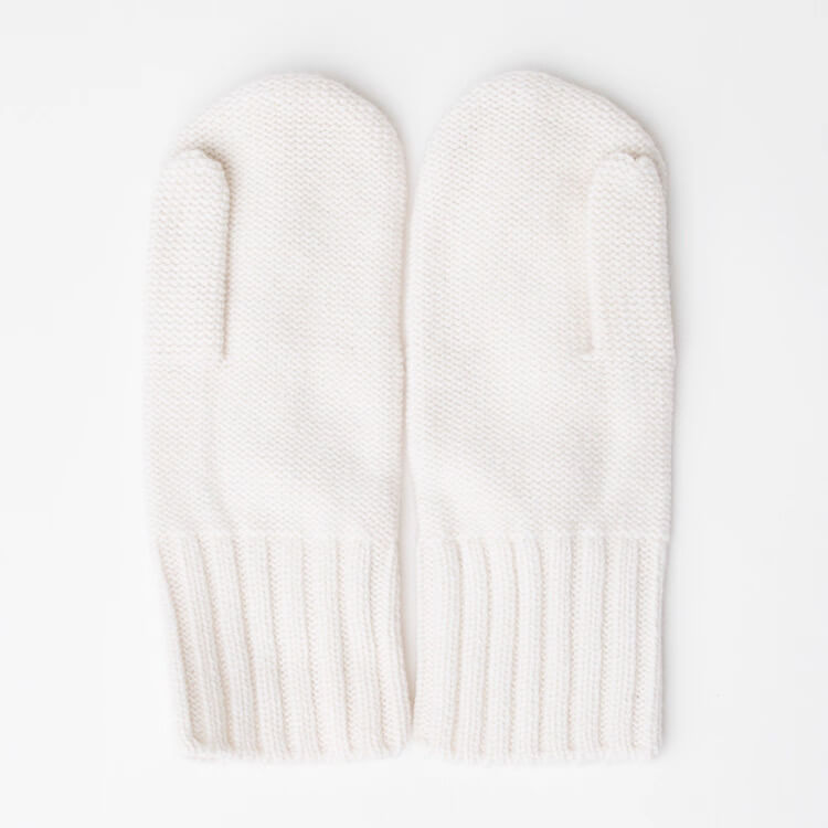 Women’s 100% Cashmere Cable Knit Gloves Thick, Full-Finger Style in Pure White 