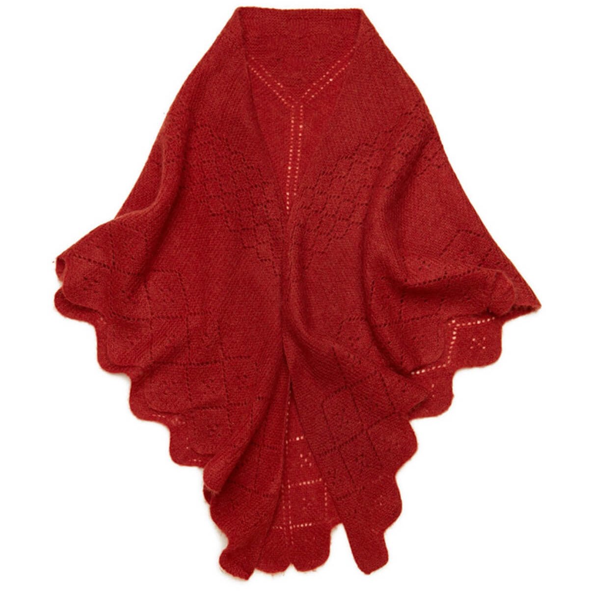 Red cashmere lace triangle scarf, soft lightweight knitted wrap for everyday wear