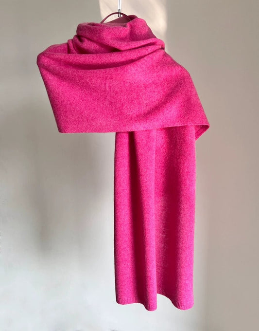 100% cashmere travel wrap scarf hot pink Long solid color knit scarf made from 100% soft cashmere, draped loosely