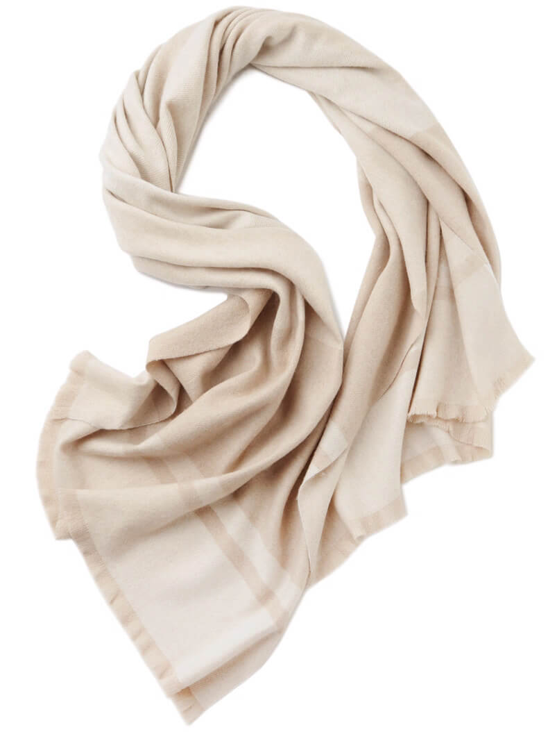Women’s Cashmere Wrap – Cream and Milk Coffee Two-Tone,Eco-Friendly Cashmere Scarf – Soft and Warm Fall Winter Shawl